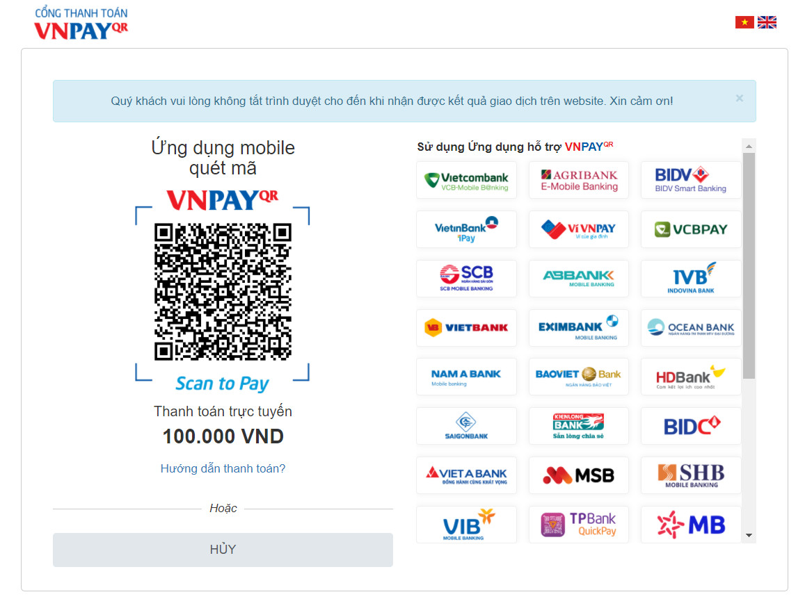 Giao diện phương thức thanh toán bằng VNPAY Giao diện phương thức thanh toán bằng VNPAY